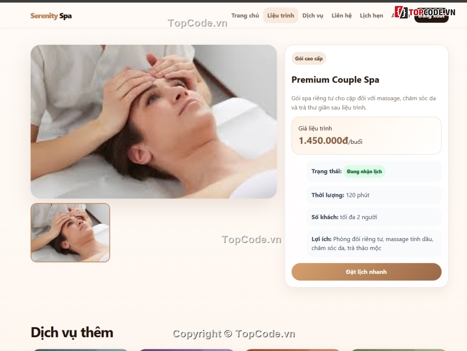 đặt lịch spa,spa,website spa